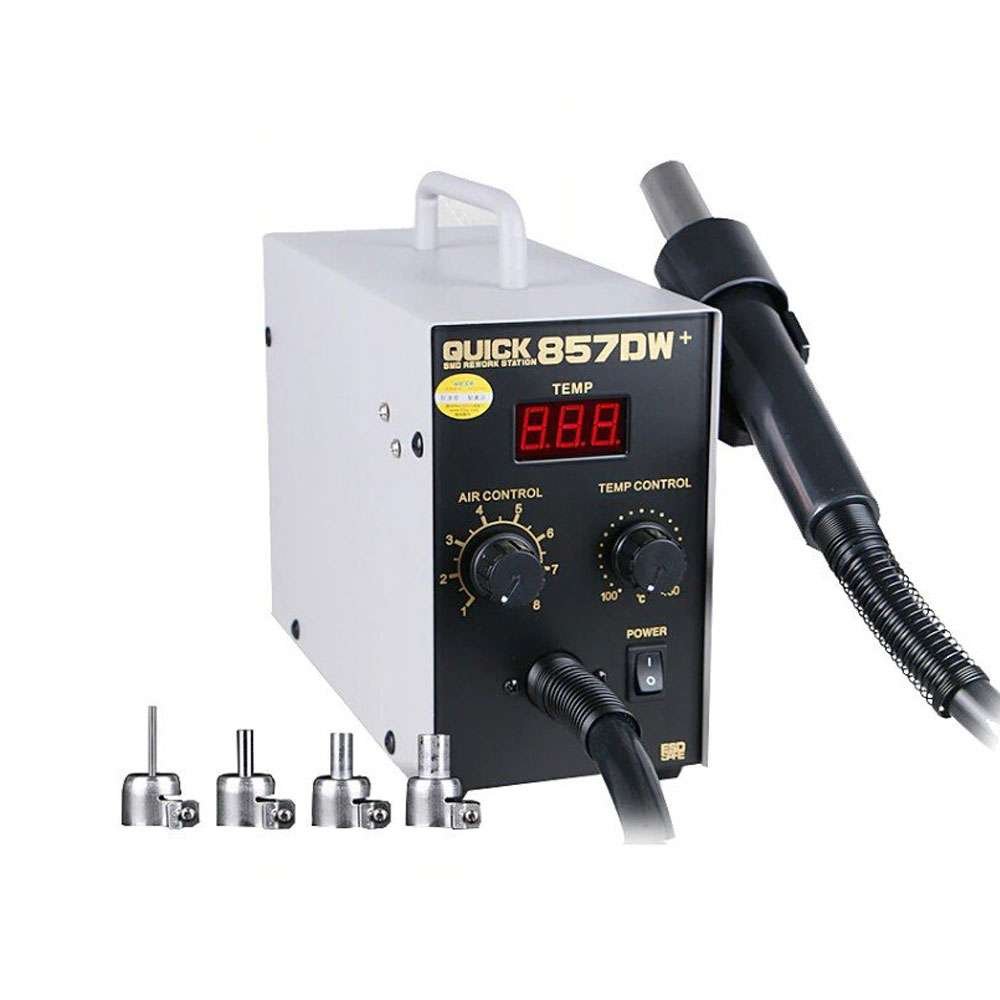 QUICK 857DW+ Lead Free Adjustable Hot Air Heat Gun With Helical Wind 580W SMD Rework Station